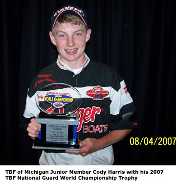 TBF of Michigan Junior Member Cody Harris with his 2007 TBF National Guard World Championship Trophy