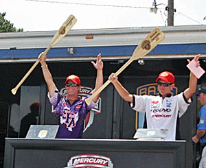 Andrew Upshaw and Ryan Watkins on stage after winning the 2011 College B.A.S.S. national championship before Andrew beat Ryan in the final fishoff for a Classic berth Andrew Upshaw and Ryan Watkins on stage after winning the 2011 College B.A.S.S. national championship before Andrew beat Ryan in the final fishoff for a Classic berth