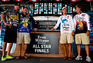 Gerald Swindle, Ott DeFoe, Casey Ashley and Edwin Evers earned their way into the second round of the Evan Williams Bourbon All-Star Championship on the Alabama River Gerald Swindle, Ott DeFoe, Casey Ashley and Edwin Evers earned their way into the second round of the Evan Williams Bourbon All-Star Championship on the Alabama River