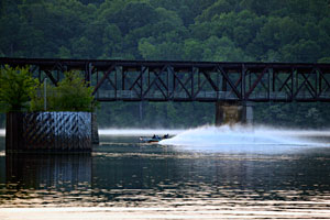 An Elite Series angler running under a bridge on Pickwick Lake practicing for the 2011 Alabama Charge An Elite Series angler running under a bridge on Pickwick Lake practicing for the 2011 Alabama Charge