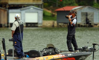Bassmaster Elite angler Kevin Wirth sets the hook on a nice bass Bassmaster Elite angler Kevin Wirth sets the hook on a nice bass