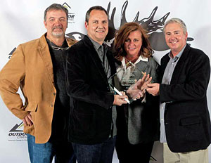 Receiving a Golden Moose Award for The Bassmasters TV show were (L) Steve Bowman, director of Web Content for JM Associates, Mike McKinnis, producer, Angie Thompson, Business Development director, B.A.S.S., and John Skrabo, B.A.S.S. sales Receiving a Golden Moose Award for The Bassmasters TV show were (L) Steve Bowman, director of Web Content for JM Associates, Mike McKinnis, producer, Angie Thompson, Business Development director, B.A.S.S., and John Skrabo, B.A.S.S. sales