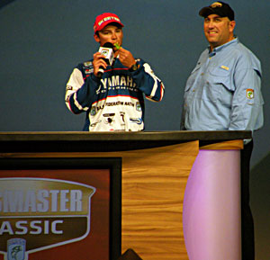 Federation Nation national champion Brandon Palaniuk pays tribute to Bryan Kerchal by blowing his bass whistle at the 2011 Bassmaster Classic Federation Nation national champion Brandon Palaniuk pays tribute to Bryan Kerchal by blowing his bass whistle at the 2011 Bassmaster Classic