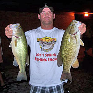 Doug Myers with two of the team's bass including the big smallmouth bass of the night from the final NBAA Division 17 Gull Lake bass tournament Doug Myers with two of the team's bass including the big smallmouth bass of the night from the final NBAA Division 17 Gull Lake bass tournament