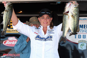 Day 1 leader Janet Parker of Little Elm, Texas, at the Academy Sports and Outdoors Women’s Bassmaster Tour tournament on the Ouachita River Day 1 leader Janet Parker of Little Elm, Texas, at the Academy Sports and Outdoors Women’s Bassmaster Tour tournament on the Ouachita River