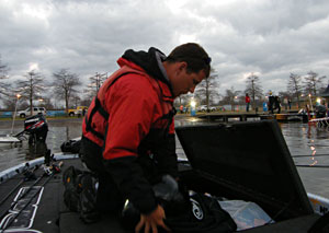 Bassmaster Classic rookie Ryan Said makes some final equipment checks while waiting to go on the Louisiana Delta Bassmaster Classic rookie Ryan Said makes some final equipment checks while waiting to go on the Louisiana Delta