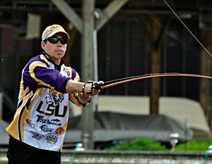 A member of the 2011 College Classic champion LSU Fishing Tigers fights a bass on Lake Verret A member of the 2011 College Classic champion LSU Fishing Tigers fights a bass on Lake Verret