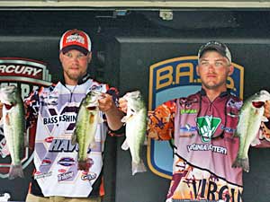 Virginia Tech's Carson Rejzer and Wyatt Blevins lead day one of the 2011 Mercury College B.A.S.S. National Championship after bringing in 15 pounds 9 ounces from the Arkansas River Virginia Tech's Carson Rejzer and Wyatt Blevins lead day one of the 2011 Mercury College B.A.S.S. National Championship after bringing in 15 pounds 9 ounces from the Arkansas River