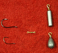 Drop shot fishig rig components red hooks sinkers swivel