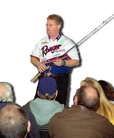 Dan Kimmel performing seminar at the 2004 Novi Ultimate Fishing Show