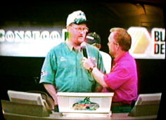 Dan Kimmel on stage with Charlie Evans at the 2001 BFL All-American