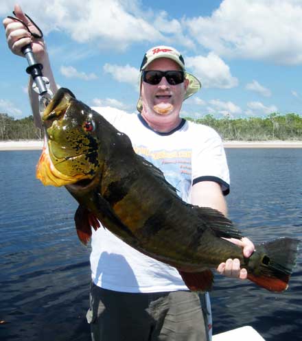 Eighteen pound Rio Negro speckled peacock bass caught fishing with Exotic Outdoor Adventures in January 2010