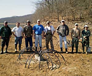 Members of the West Virginia B.A.S.S. Federation Nation work on habitat improvement. Photo Credit: B.A.S.S./West Virginia BFN