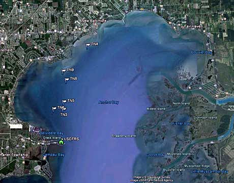2012 MDNR Anchor Bay Lake St Clair trapnet locations map