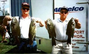 Derek & I weighed 8 big Mullett Lake smallies at 31.42 pounds in the June 2000 Federation tournament for the win – a memorable fishing day.