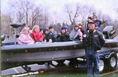 Williamston students in Dan Kimmel's bass boat during seminar days