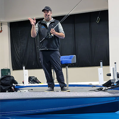 Mark Zona performs a seminar on Lake Ultimate at the 2023 Ultimate Fishing Show - Detroit.