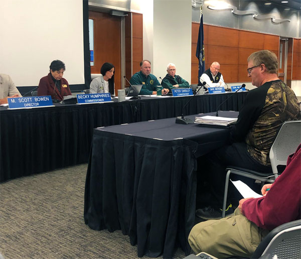 The Bass Federation of Michigan Conservation Director Dan Kimmel presenting to the Michigan Natural Resources Commission in opposition to the bass fishing closure amendment on November 6, 2025.
