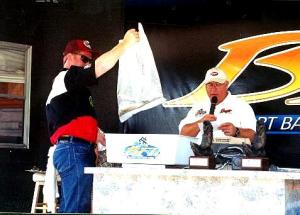 On stage at the BFL, I’m setting my bag of bass onto the scales to find out what they weigh? 