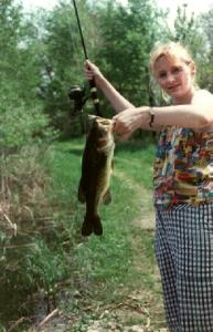 This sturdy largemouth broke Angie’s rod tip on the way in (an early date).