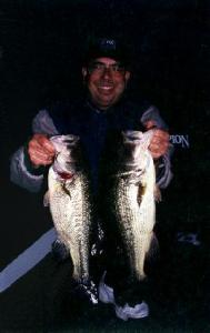 Mark with 2 toads from an evening where we really slammed them on jigs.