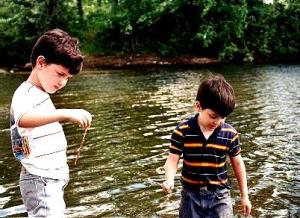 They don’t actually have a fish yet, but here’s Nic & Bob doing step 1 – catching the bait to catch the fish with during an old fishing trip.