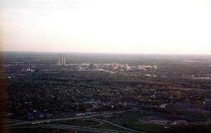 Home - Lansing, MI from the air. They call it the Tree City or something similar. Flying in, the mid-sized city looks like a small oasis in the wooded wilderness with the 3 BWL smokestacks dominating the skyline.